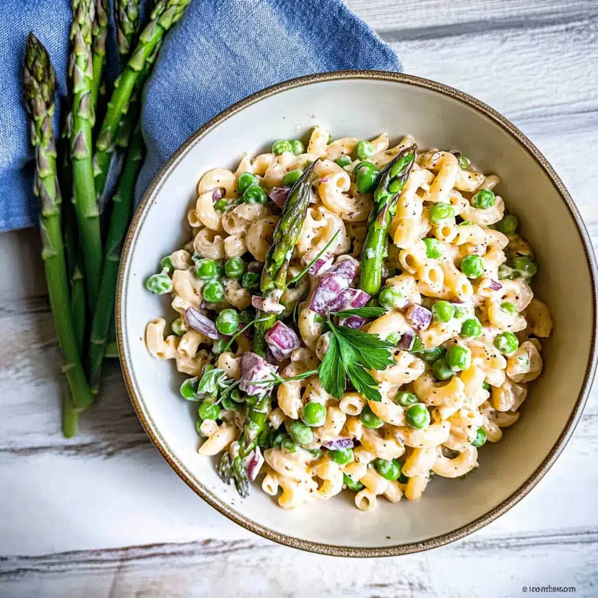 Lemon-Dijon Asparagus and Pea Macaroni Salad