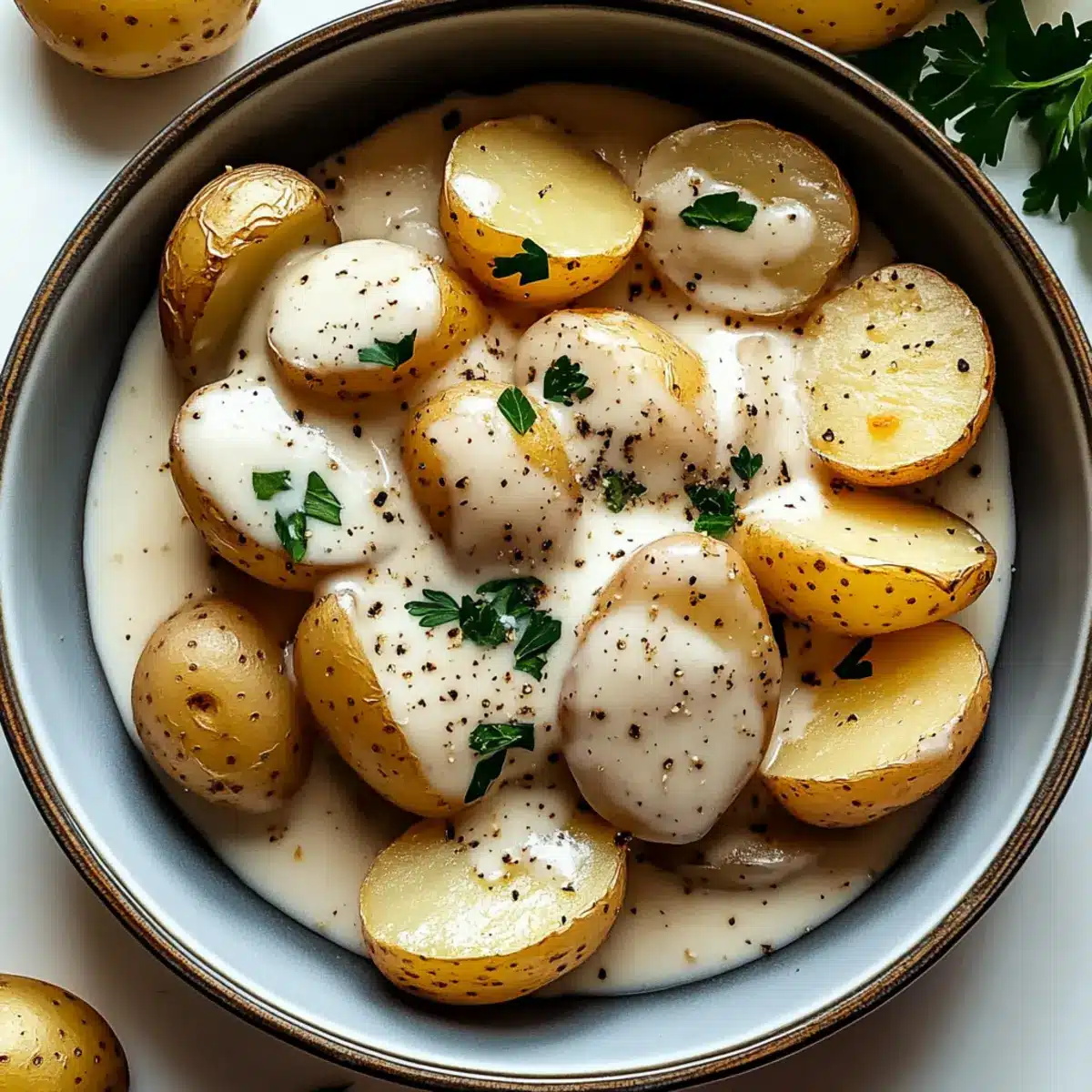 Creamy Garlic Sauce Baby Potatoes