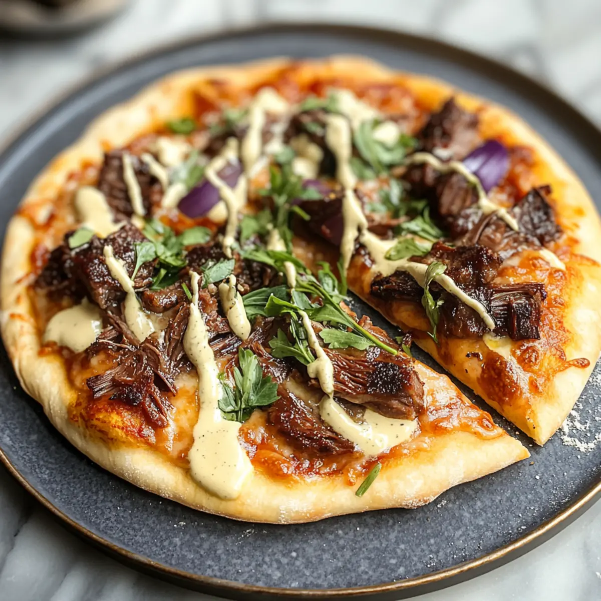 Rib Pizza with Smoked Gouda Cream Sauce